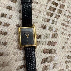 Vintage Citizen Gold-Trimmed Black Leather Watch